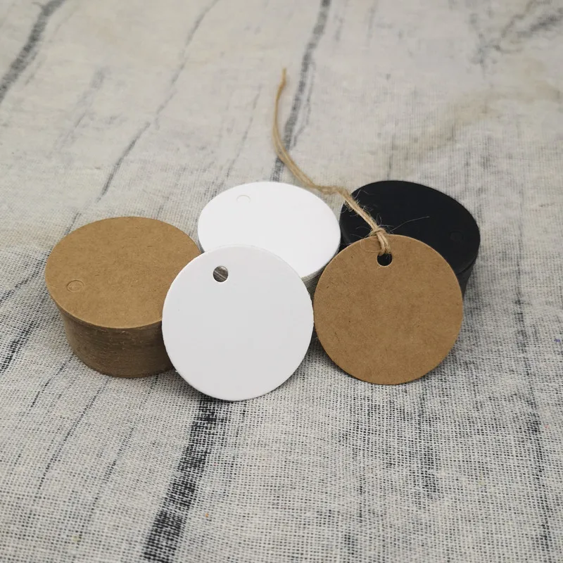 Round Kraft Paper Tags Luggage Wedding Note Cards Gift Bags Boxes Hang Tag Blank Price Packing Labels Handmade Crafts 100pcs