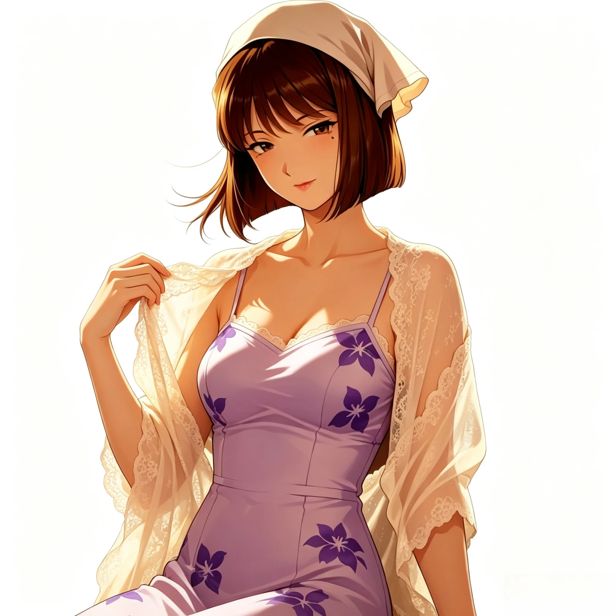 Cute Anime Brown Hair Girl in Purple Dress Decal, Durable Waterproof 2D Sticker for Auto, Motorcycle & Helmet