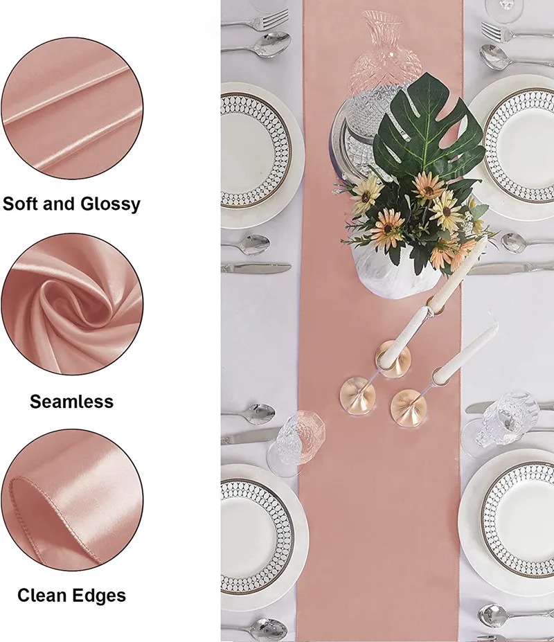 2026 New 5Pcs Satin Table Runner Luxury Wedding Decor High-end Hotel Dining Table Long Strip Tablecloth Party Decoration
