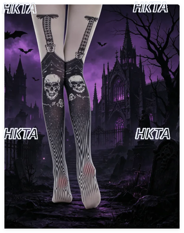 

European American Fashion Retro Punk Y2k Gothic Socks Printed Stockings Suspender Skull Print Women Pantyhose Leggings Tights