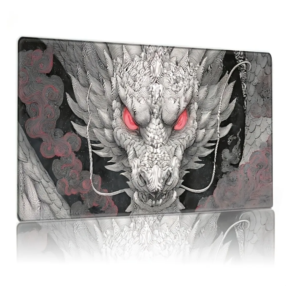 Monochrome dragon head pattern, TCG/CCG card game mat, suitable for collectible card games and battle competitions, tabletop