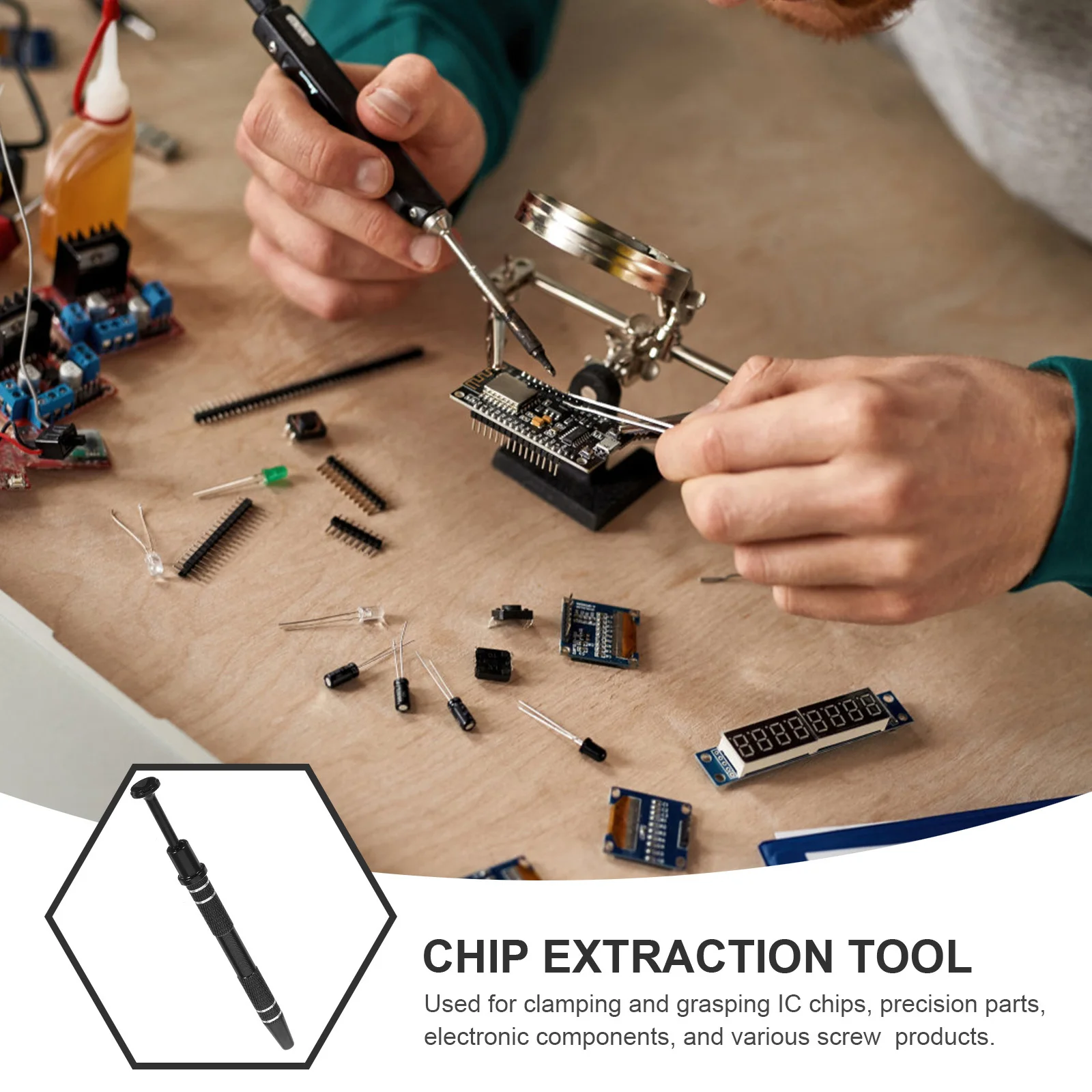 

Screw Pickup Tool 4-Prong Spring Assisted Ic Extractor For Electronic Components Chip Removal Claw Grabber Holder