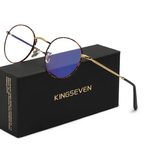 KINGSEVEN 패션 라운드 푸른 빛 차단 안경 남자/여자 합금 프레임 안경 투명 렌즈 안티 블루 레이 안경