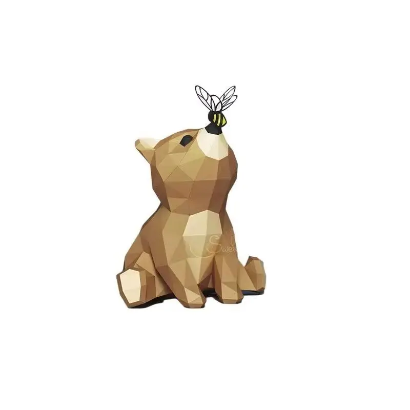 Orso e ape che giocano modello di carta Papercraft 3D fai da te fatti a mano giocattoli educativi creativi decorazioni per la casa decorazione da scrivania bassa poli