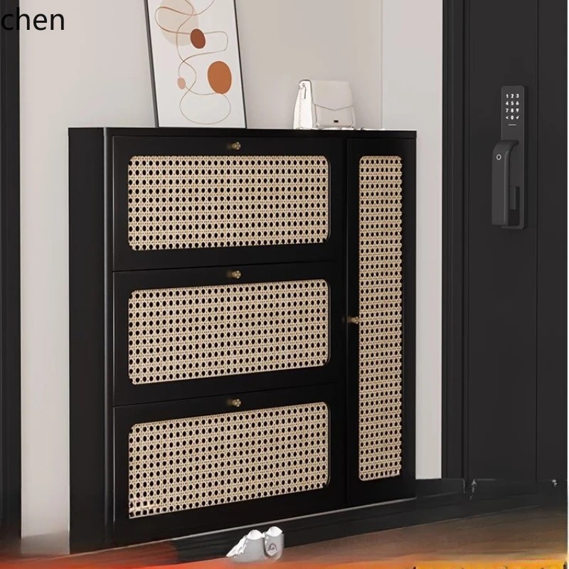 

HTT ultra-thin tipping bucket shoe cabinet enters the home, and the door is integrated against the wall