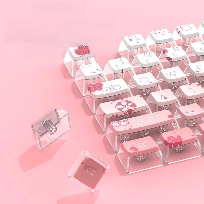 

116Keys Gradient Cherry Blossom PBT Side-Transparent Keycap for Mechanical Keyboard 87/96/98/100/108 Key Layouts DIY Keycap Set