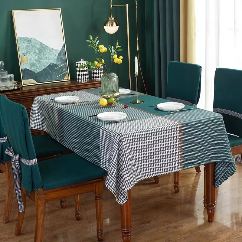 Home Tablecloth Oil-Proof Tablecloth Anti-Scald Houndstooth Imitation Cotton And Linen Thickened Rectangle Restaurant Decoration