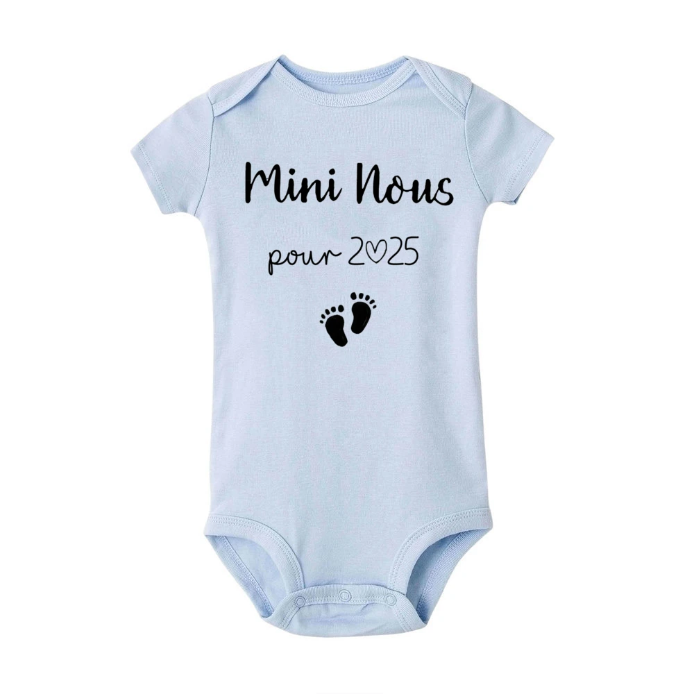 Mini uns im Jahr drucken Baby Stram pler lässig Kurzarm Säugling Overall Jungen Mädchen Bodysuit Sommer Schwangerschaft Ankündigung Kleidung