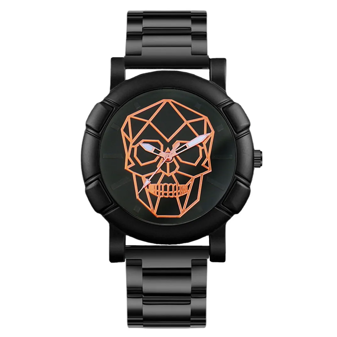 Men Fashion Skull Pattern Watch 2024 High Quality Stainless Steel Quartz Clock Analog Male Casual Military Wristwatch Relogio