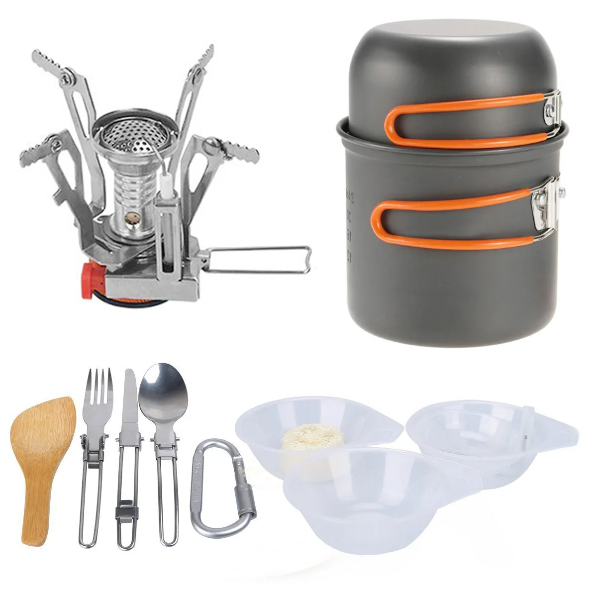 Outdoor Camping All One Cookware Set Cooking Kit Foldable Stove Aluminum Stainless Steel Pot