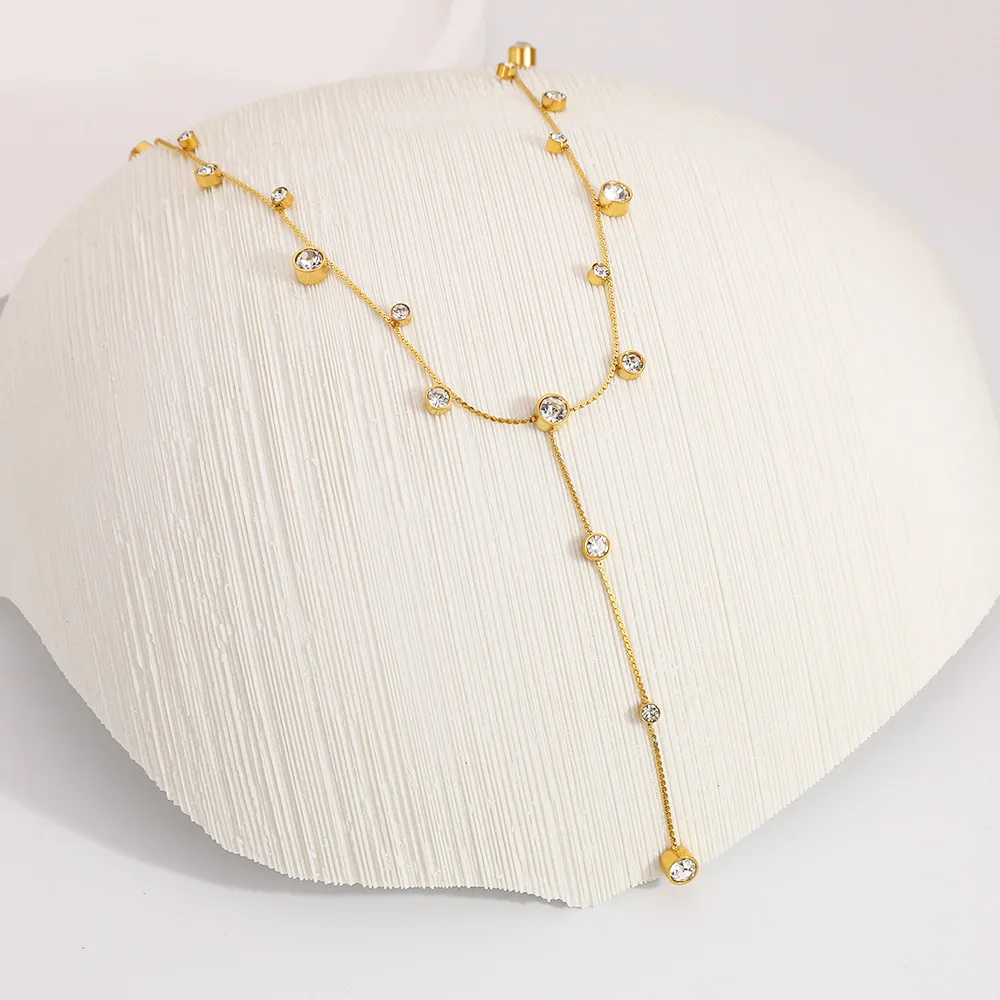 Ars Stainless Steel Y Necklaces for Women 18K Gold Plated Inlaid Zircon Long Chain Necklace Sweater Necklaces Dainty Necklace