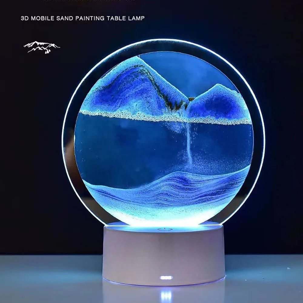 3D Flowing Sand Painting Night Light Atmosphere Light Landscape Hourglass Decompression Flowing Sand Ornament Desk Lamp Gift