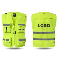 Safety Vest Man Working Clothes Multi Pocket Photography Hiking Fishing Breathable Mesh Hi Vis Work Vest