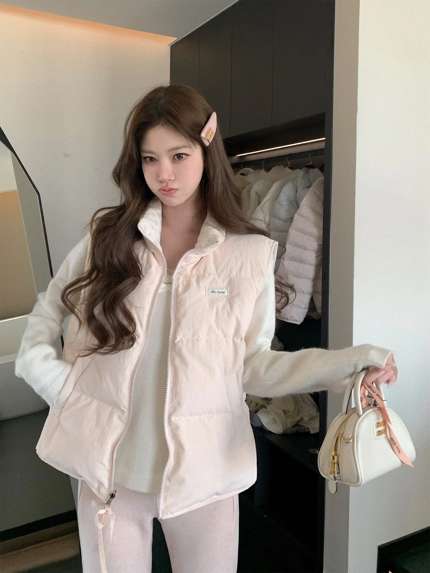 

Warmth Women's Double-Sided Wearable down Cotton Vest Autumn Winter Faion Outerwear Soft Sweet Sle Ci Commute Daily