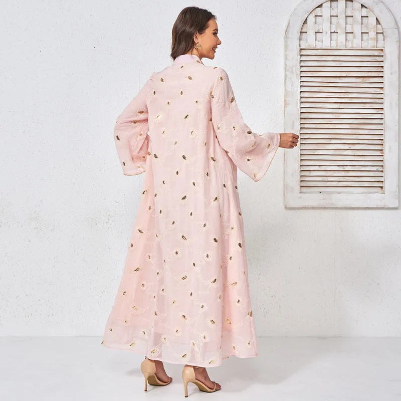 Dress Abaya Mesh Beading Women Eid Muslim Dresses Long Robe Kaftan Jalabiya Elegant Ramadan Dubai Diamonds Vestidos Largos 5