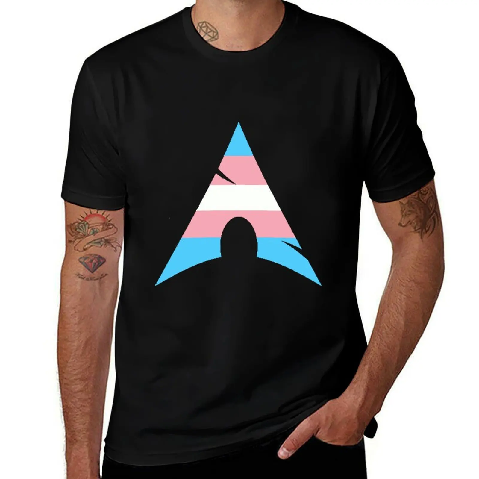 Transgender pride flag Arch Linux logo T-Shirt Fashion Letter Print T-Shirt