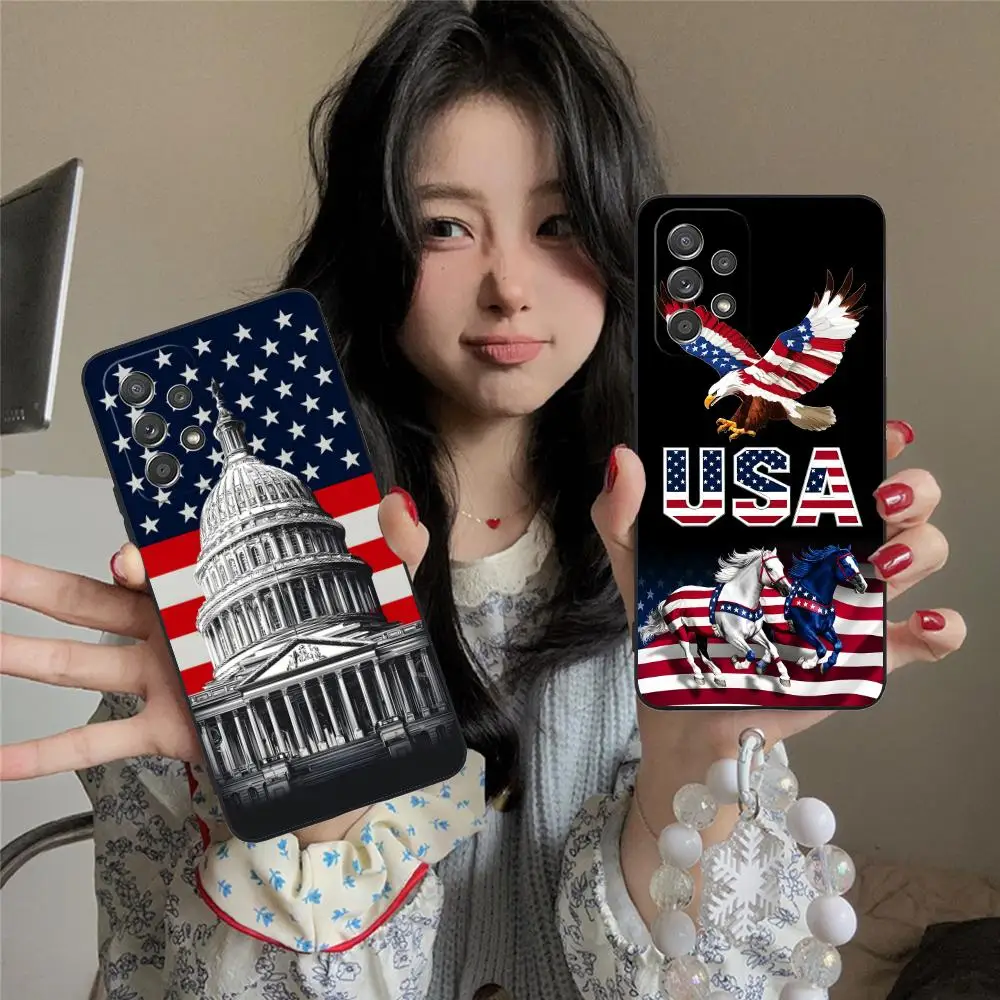 USA America Flag Matte TPU Mobile Phone Case for Samsung Galaxy M55 54 42 35 34 33 32 23 22 15 14 13 12 F55 5G Colorful Cover
