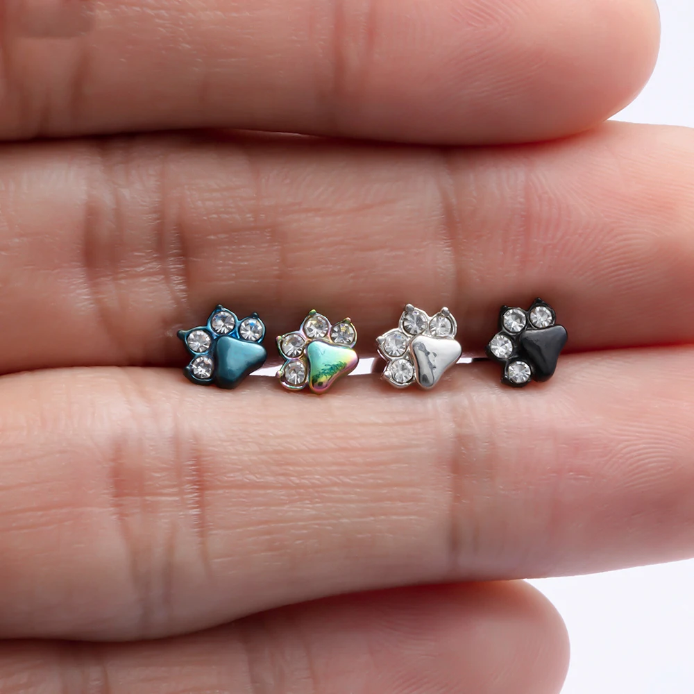 2pc 16G Labret Lip Stud Cartilage Earrings Stud Flat Back Dog Paw Cartilage Piercing Jewelry Internally Threaded Medusa Piercing