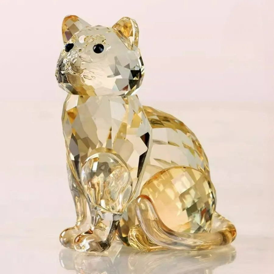 Handmade K9 Crystal Cat Ornament Animal Sculpture Home Decorations Crystals Room Office Decor Collectible Art Birthday Gift