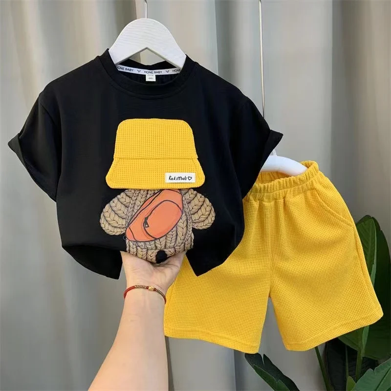 Children's Clothing Boys Summer Set 2024 New Baby Net Red Clothing Trendy Children's Handsome Short Sleeved Two-piece Set