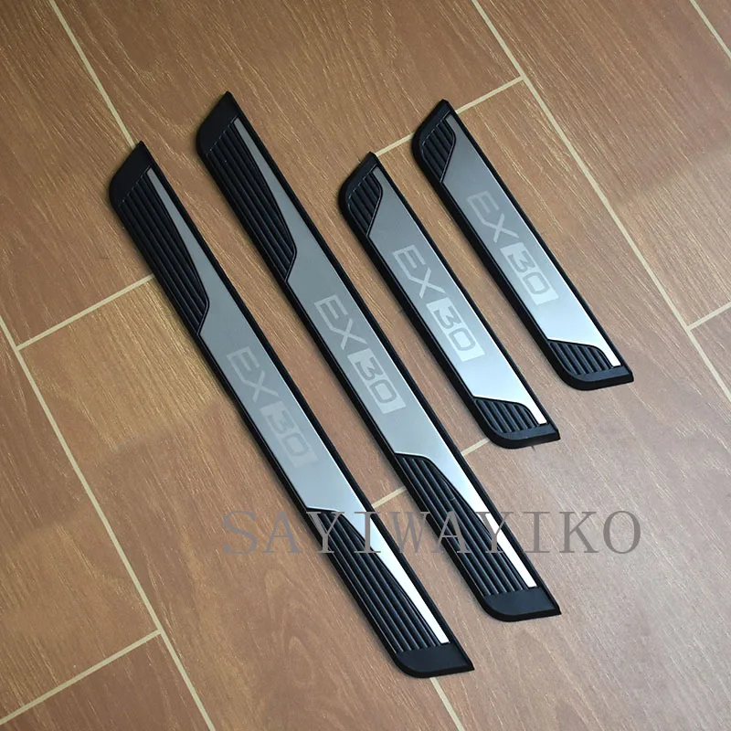 Para VOLVO EX30 EV 2024 2023 Base de plástico de acero inoxidable umbral de puerta de coche almohadilla de Pedal protector de tres piezas de automóvil