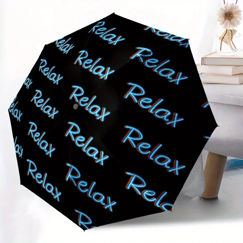 

1pc Neon Glow Relax Sign Automatic Folding Umbrella with Blue Light & "Relax" Text - 8-Rib Portable Compact Design, Self-Openi