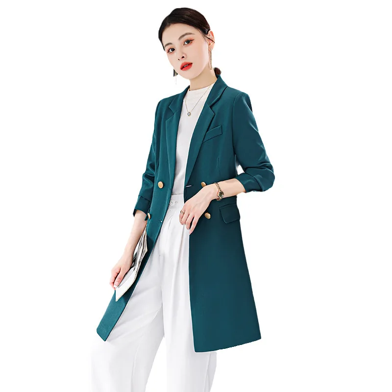 Middle Long Windbreaker Women Coat Blazers Professional OL Style Overcoat High Quality Fabric Autumn Winter Tops Clothes Outwear