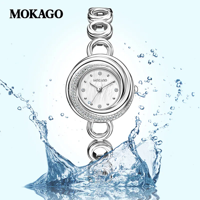 Orologio da donna al quarzo di lusso impermeabile quadrante in madreperla braccialetto stella diamante cinturino in rame orologio da polso elegante e versatile