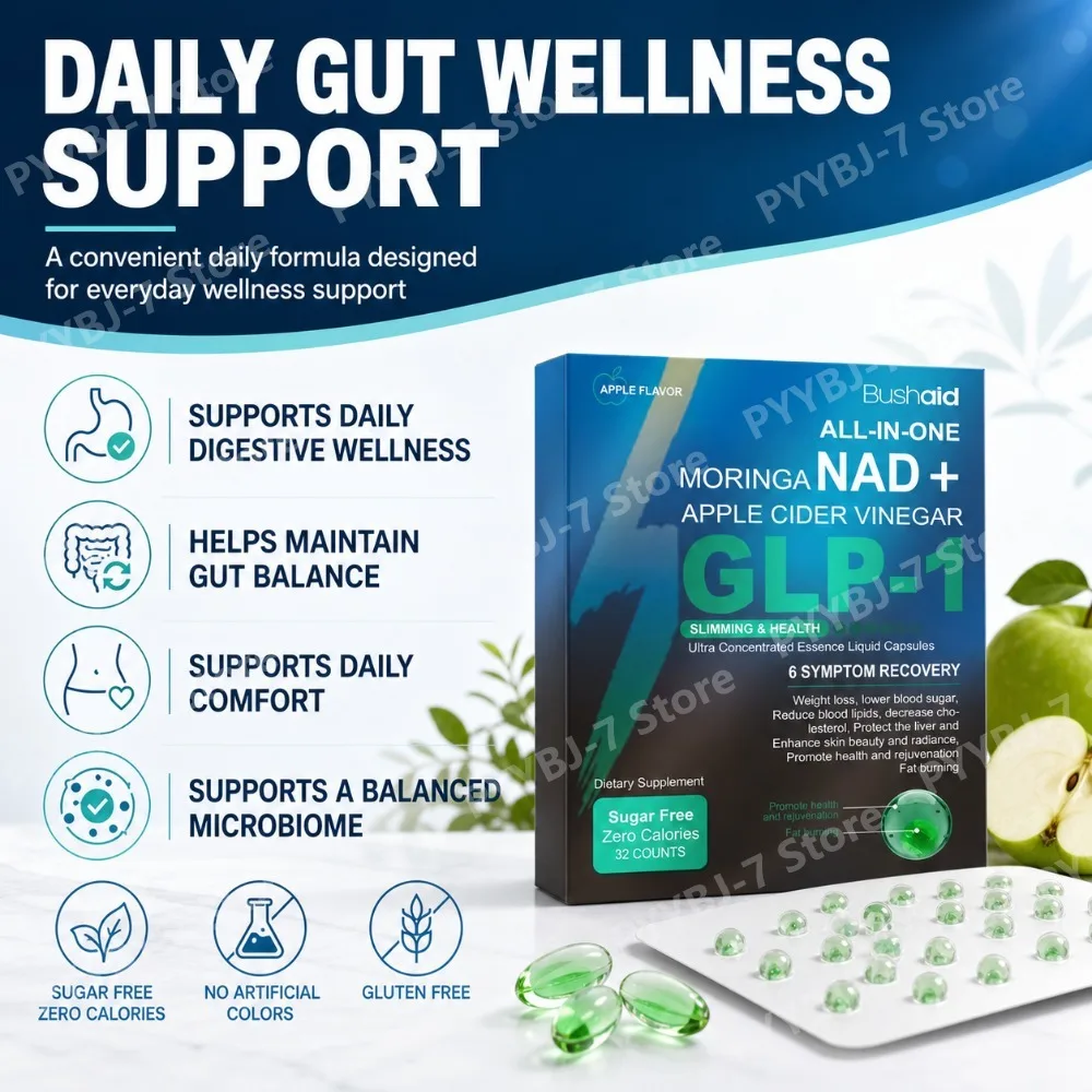 Bushaid All-In-One Liquid Softgels With Apple Cider Vinegar & Moringa For Refreshing Taste & Daily Wellness, Adults, 32 Counts