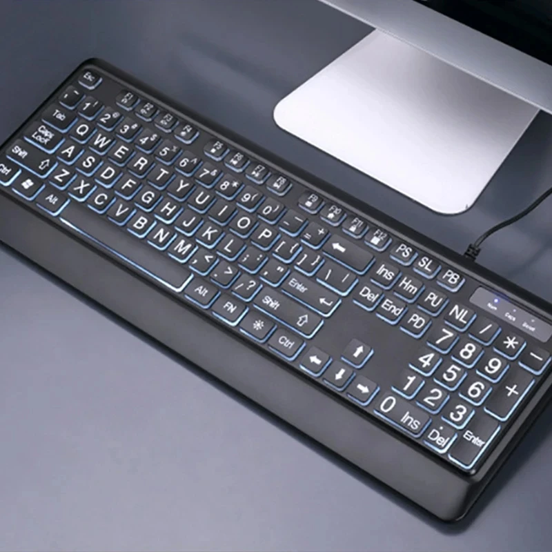 USB LED Backlit Keyboard for Old People, Large Font Print Full Size Computer Keyboard  for Seniors and Low Vision Individuals