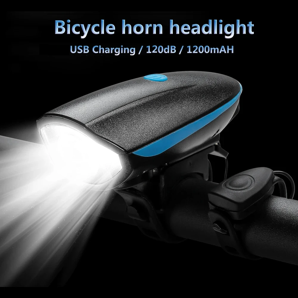 Bicycle Front Light with Electric Loud Horn Waterproof Bike Headlight USB Rechargeable Cycling Torch Lantern Electronic Bell