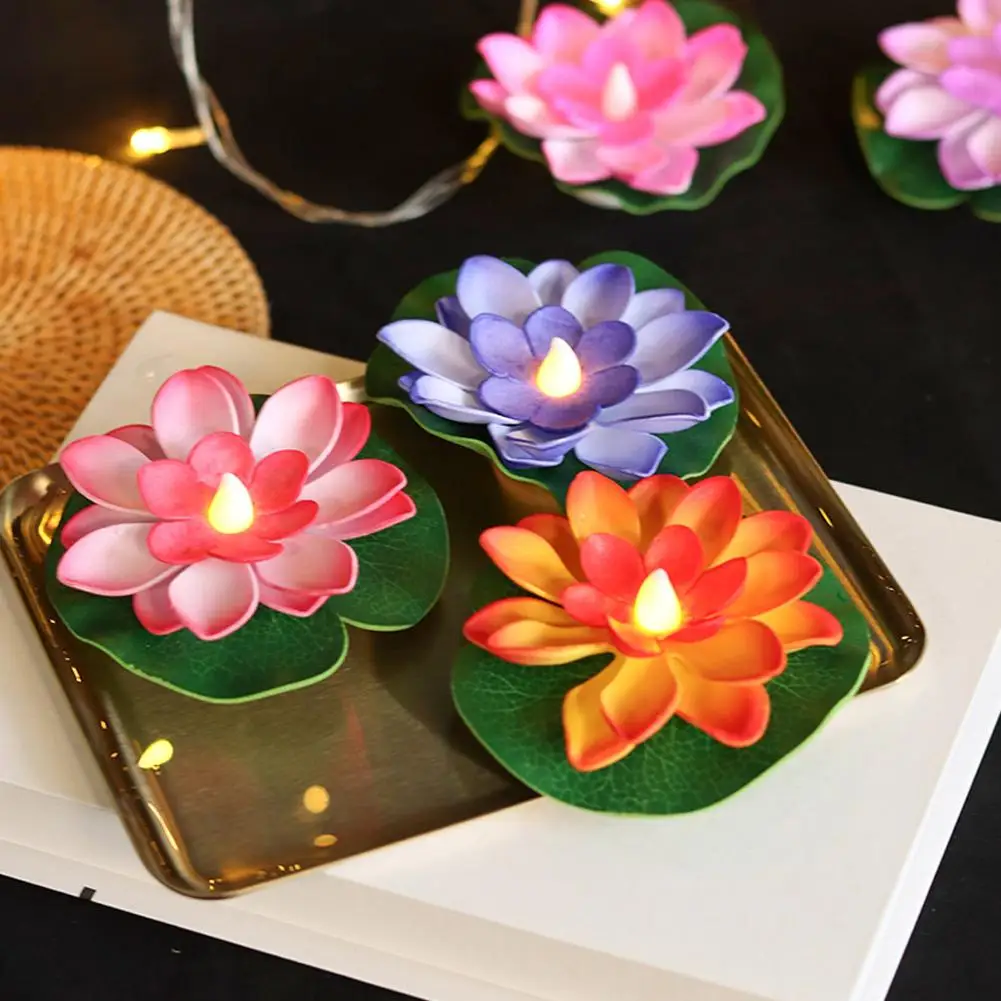 Solar Floating Pool Lights Outdoor Lotus Pond Decoration RGB LED Lamp Lotus Waterproof D3Z7