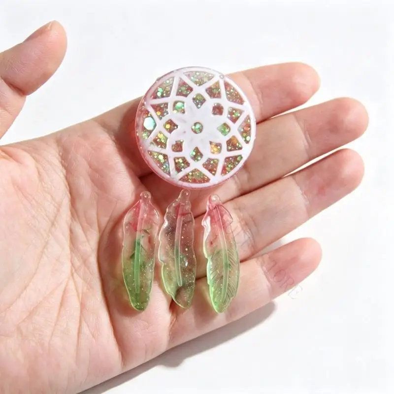 R7UF Resin Charm Casting Mold with Dreamcatcher and Shapes, Silicone Board for Pendant Making, DIY Jewelry Projects and Keychain