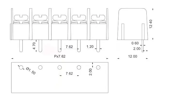 5 Stück grüne Klemmenleiste KF7.62mm, Barrier-Typ, 2P3P, verbindbar, PCB-Abstand 7,62mm – Detail 1