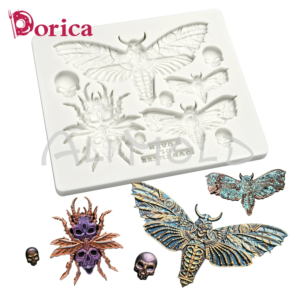 Insect Skull Embossed Design Silicone Mold Fondant Chocolate Mould DIY Halloween Plaster Clay Home Decorating Tool Cake Bakeware