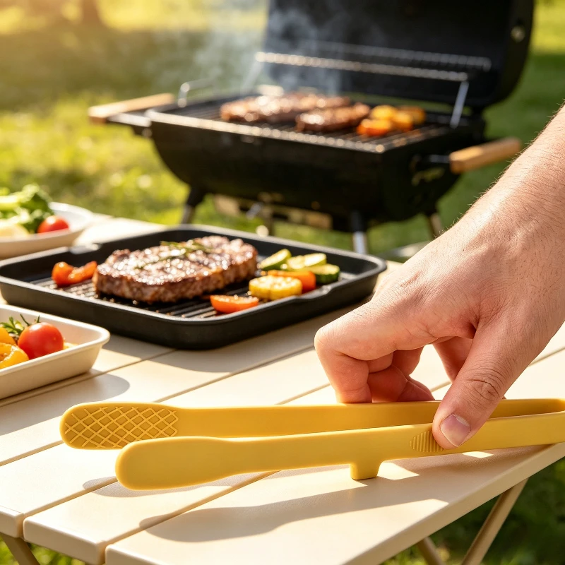 One‑Piece Silicone Food Tongs Heat Resistant Non‑Slip Kitchen Clips for Steak BBQ Baking Cake Bread Cooking Utensils