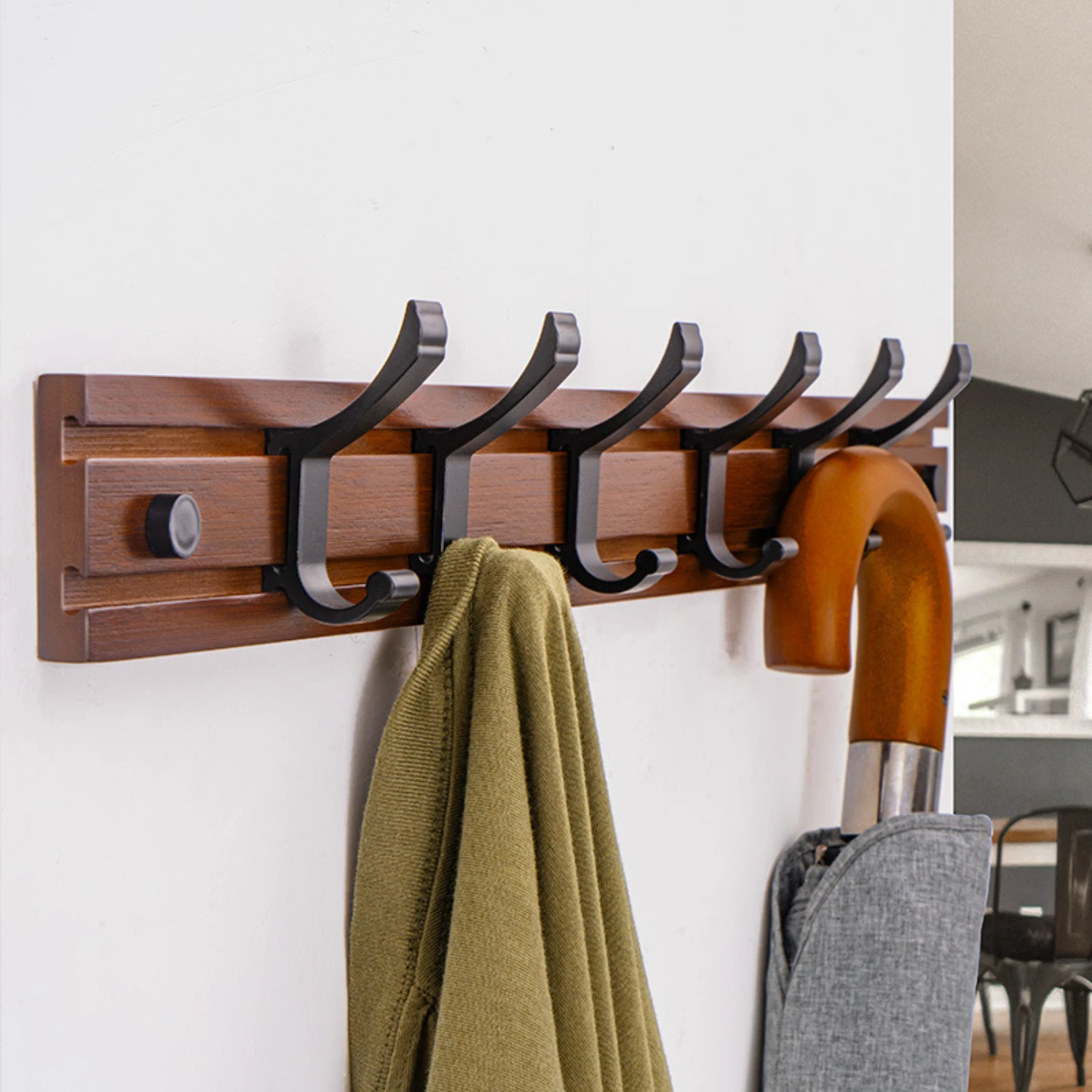 Bamboo Wood Shelf with Hook, Entry Key Holder, Wall Mounted Clothes Hangers for Foyer, Creative Door Hanging Organizer