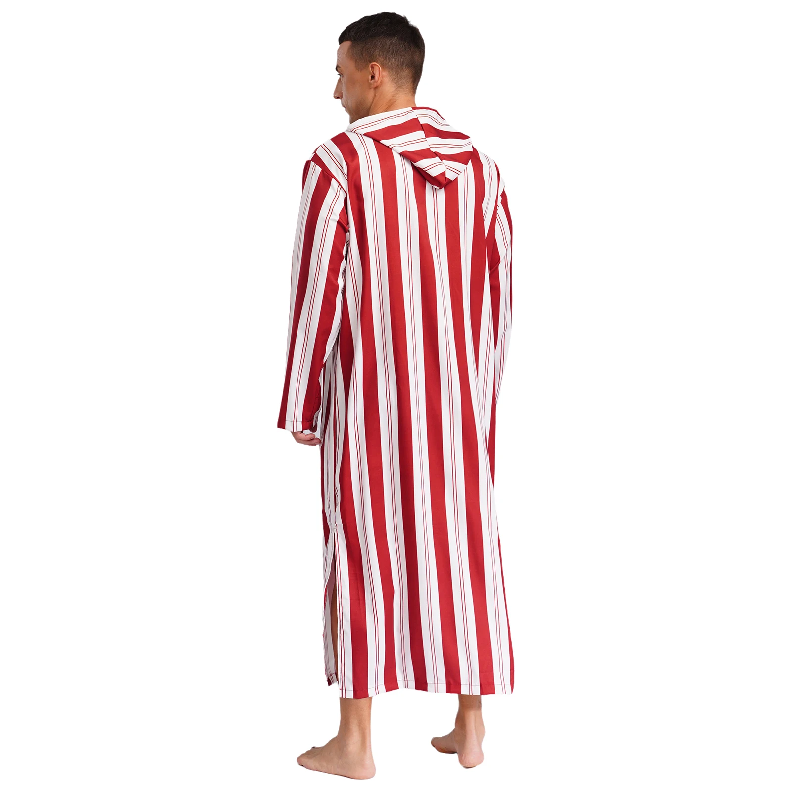 Mens Islamic Muslim Hooded Robe Shirt Long Sleeve Pullover Printed Loose Caftan Arab Thobe for Party Festival Cosplay Costumes
