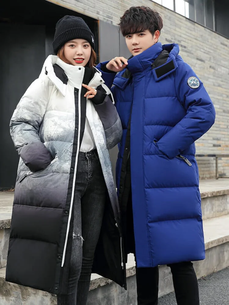 

Пуховик для пары, белый, 90% пух, мужской, зимний, утепленный, средней длины, с капюшоном, верхняя одежда