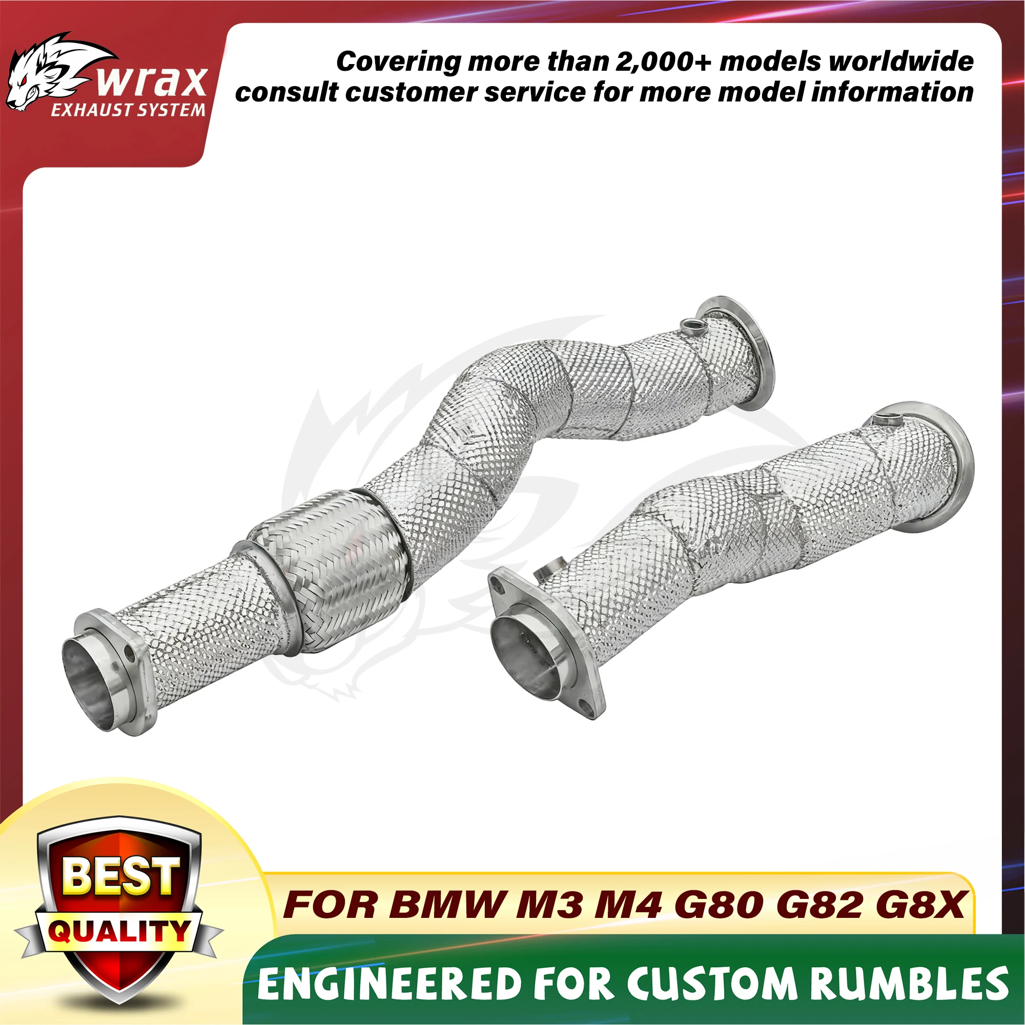 

WRAX Exhaust High Performance Downpipe with no cat for BMW M3 M4 G80 G82 G8X SS304 Upgrade of Heat Shield Support Customization