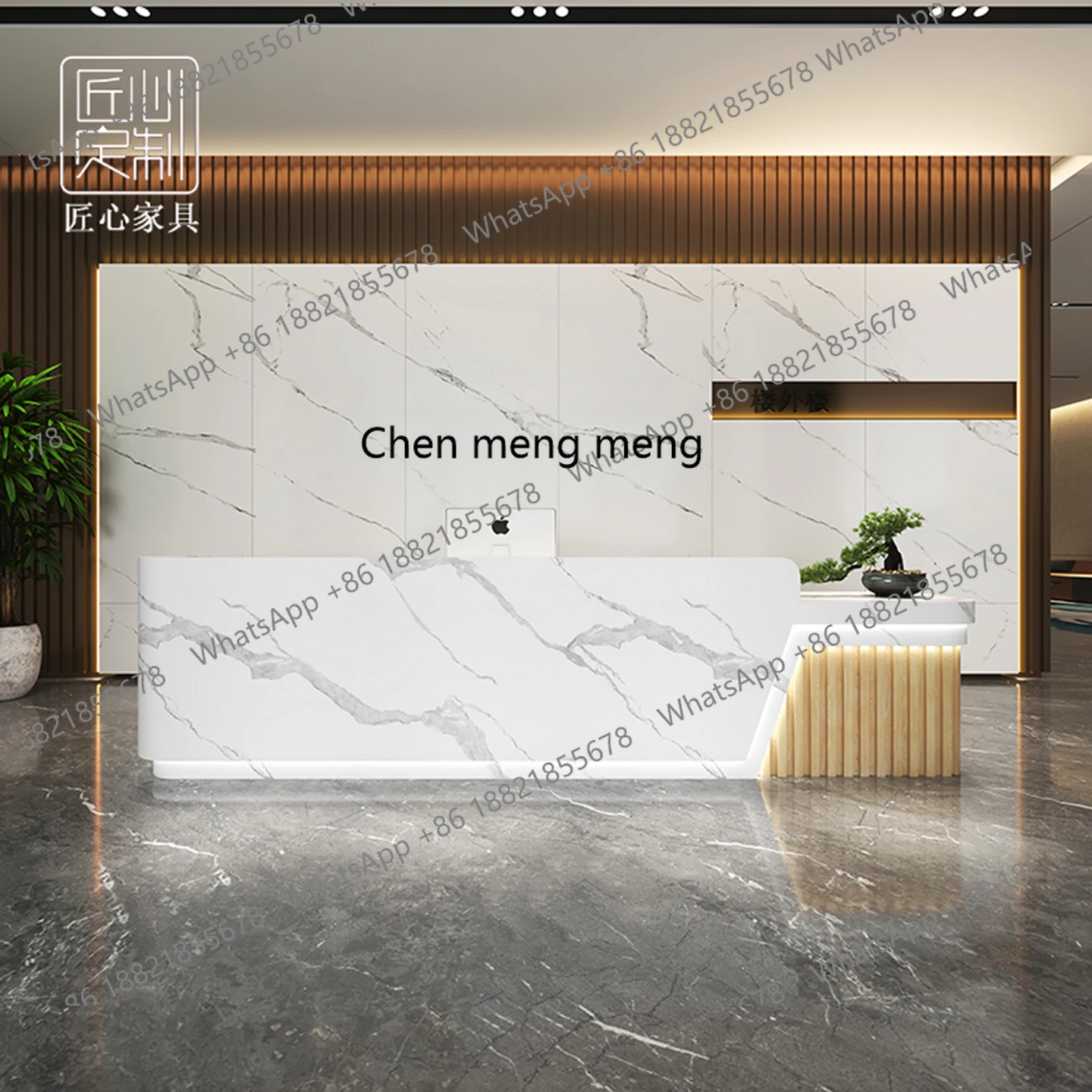 Mostrador de pintura de lujo, luz moderna, salón de belleza, página de pago, recepción de empresa