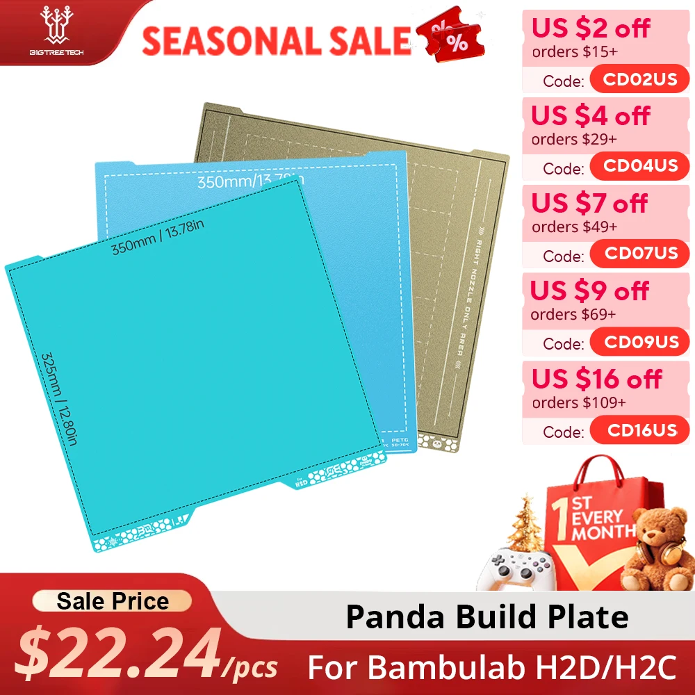 

BIGTREETECH Panda Build Plate CryoGrip Pro 350x325mm Double-side Heatbed 3D Printer Parts For Bambulab H2D/H2C 3D Printer