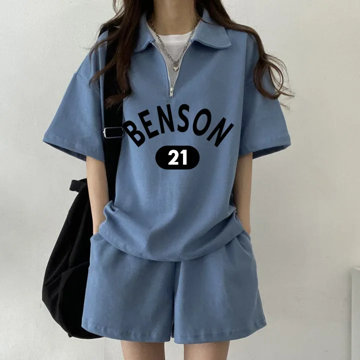 Summer Letter Printing Women 2 Pieces Fashion Sets Cotton Elegant New Two Piece Shorts Sets Women's Loose Tracksuit In Matching
