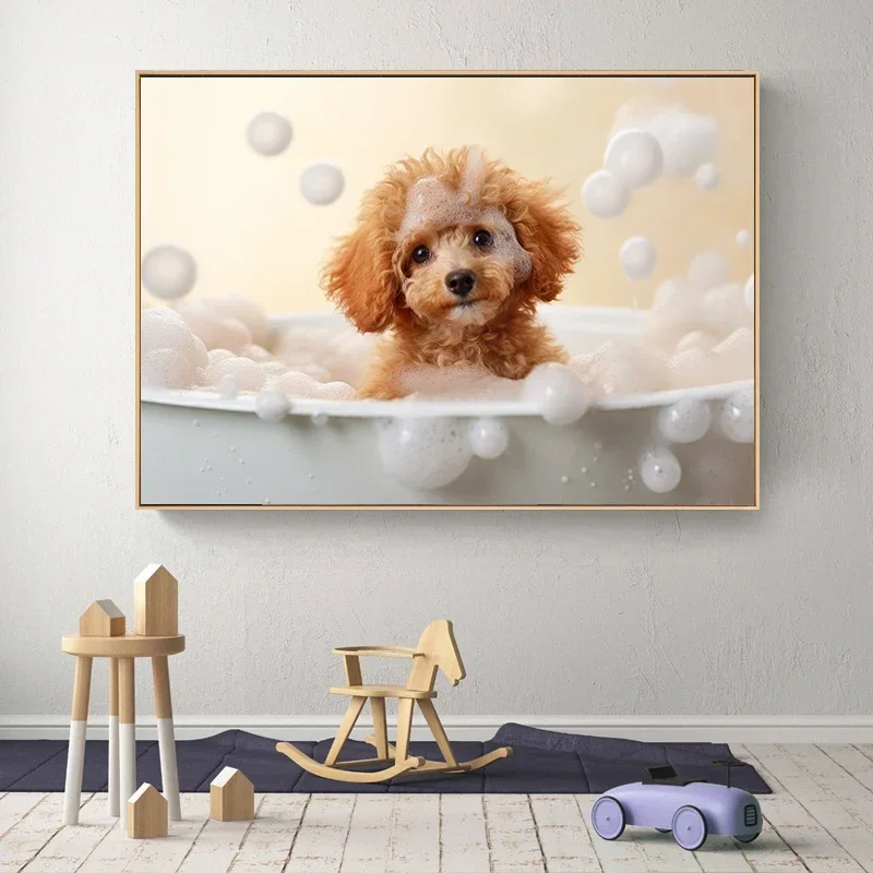 Animal bathing Poster Goat lion giraffe duck cat cat puppy In the bathtub Canvas printing bathroom Wall art decoration paintings