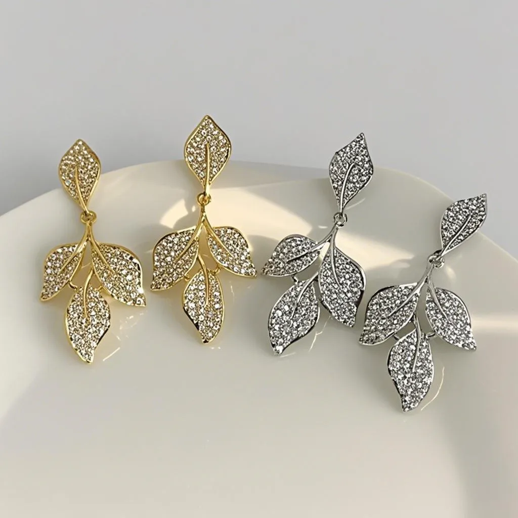 925 Silver Needle Korean Fashion Crystal Leaf Drop Earrings For Women Jewelry 2026 Trending New Luxury Vintage Leaves Earrings