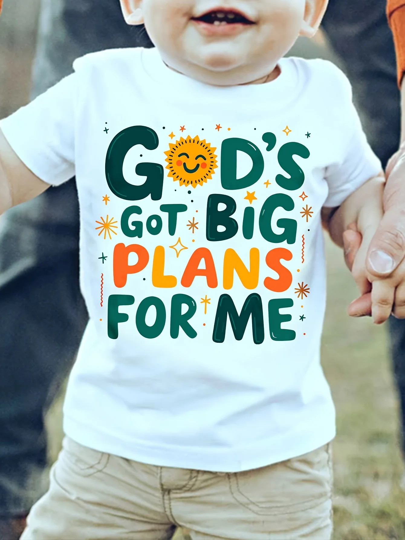 Gods Got Big Plans For Me Smiling Sun Letter Graphic Kids T Shirt Boys Girls Family Matching Summer Crew Neck Casual Tee
