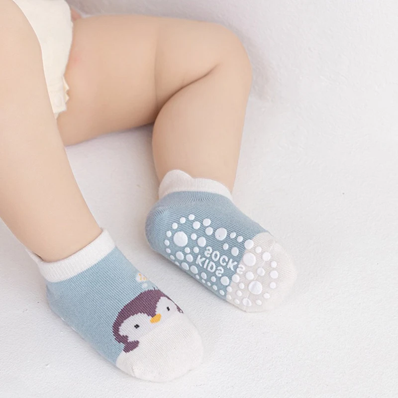 Baby Combed Cotton Glue Dot Socks Soft Skin-Friendly Cartoon Cute Animal Printed Socks Newborn Indoor Non-Slip Toddler Socks