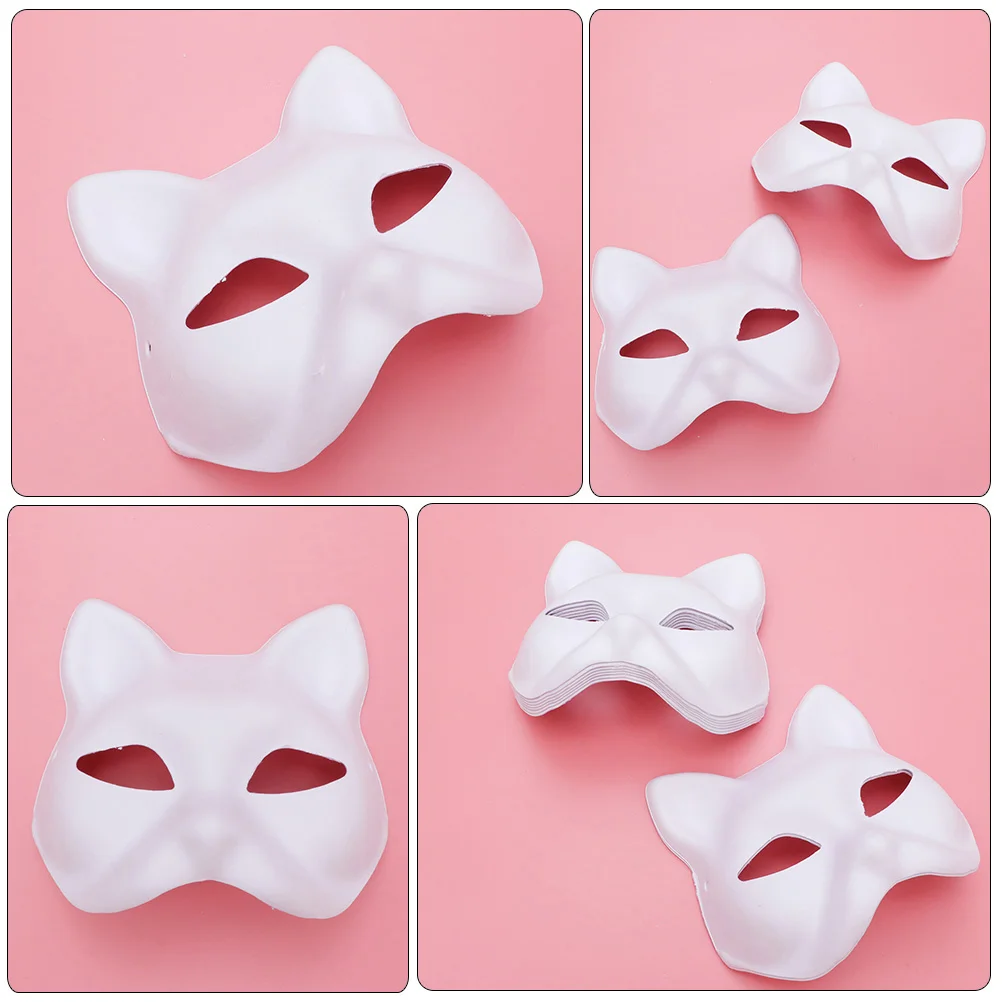 4 Pcs Hand Painted Pulp Masks Cat to Four Facial Masquerade Supplies Blank DIY Elastic Band Miss