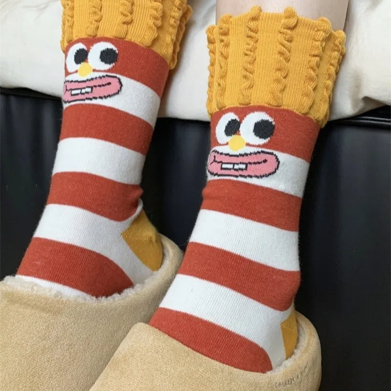 

1 пара персонализированных забавных гамбургеров, носки с картофелем фри, носки для девочек, милые полосатые носки с граффити, женские хлопковые носки для девочек