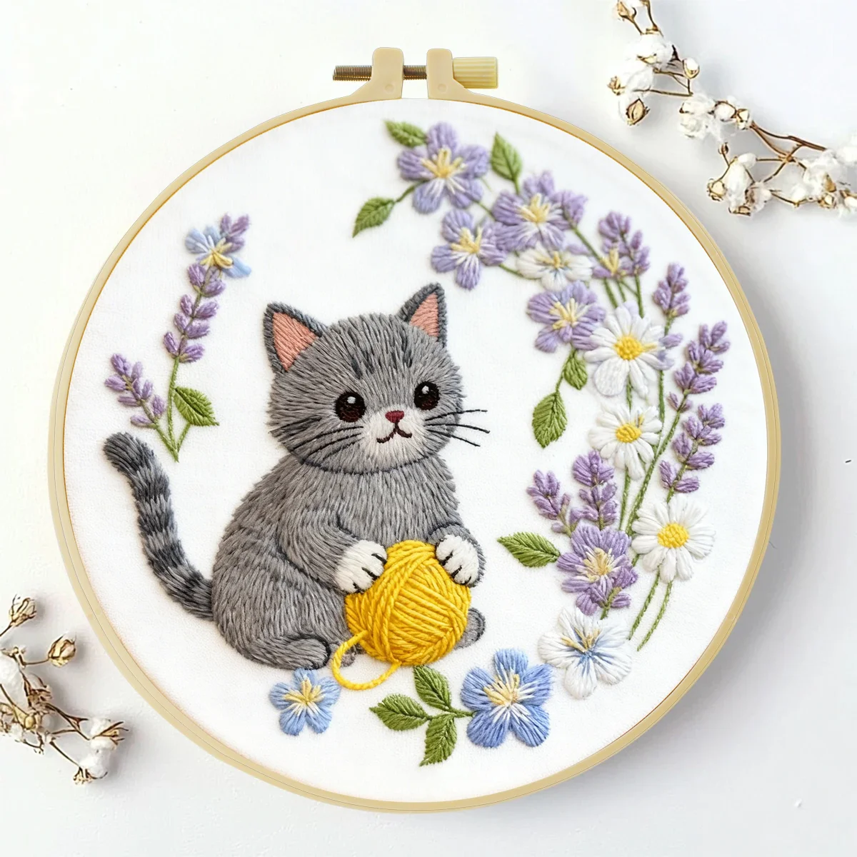 1 Stück 20X20CM/15X15CM 7,87/6,3 Zoll Katzen-Stickerei-Starter-Kit DIY-Kit DIY-Stickerei-Set Handarbeiten Malerei – Detail 2